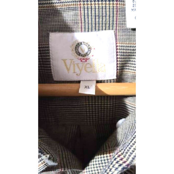 Viyella Mens Long Sleeve Button Flannel Shirt‎ XL Wool Blend Black Tan Plaid - Picture 3 of 4